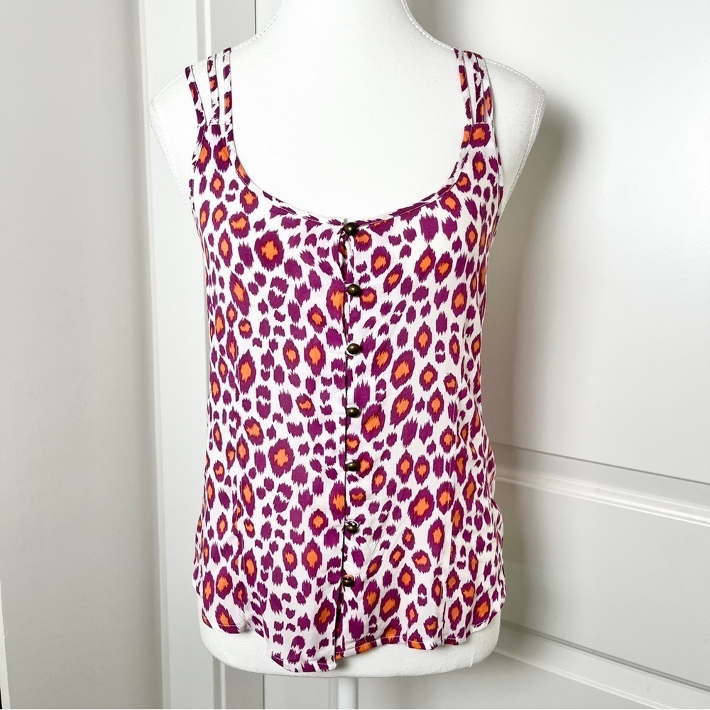 Garage Leopard Print Festival Blouse Fuchsia Orange XS Boho Y2K Vibes